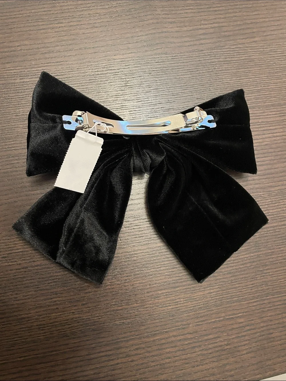 LOFT Black Velvet Bow Hair Clip with Crystal Embellishments